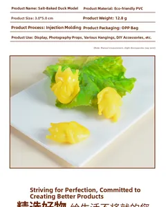 Macro shot of 3x5cm PVC salt-baked duck miniature model with realistic food texture