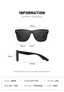 Detailed measurement chart for sports polarized sunglasses with specific frame dimensions