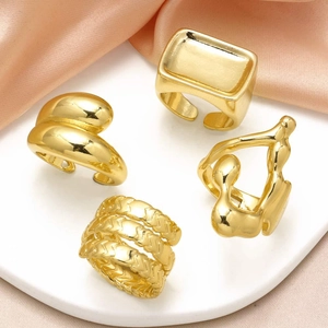 Minimalist Copper 18K Gold Plated Open Ring For Women Geometric Irregular Smooth Thick Finger Ring Fashion Jewelry For Daily Wear
