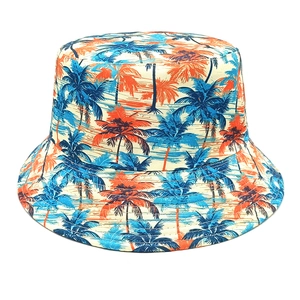 Summer bucket hat with tropical coconut tree print for sun protection and beach vacation