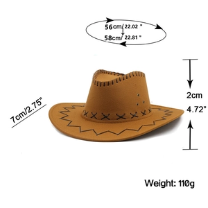 Chapeau de cowboy marron en feutre suédé avec bord cousu main et trous de ventilation