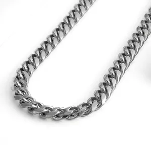 Polished silver stainless steel Cuban link chain necklace for men in high-street hip hop style