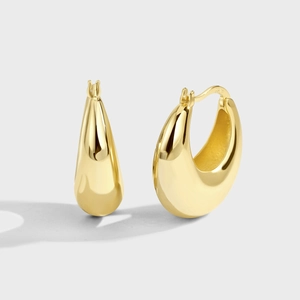 Modern minimalist gold plated chunky C-shape hoop earrings with S925 sterling silver posts