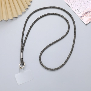 Luxe grey rhinestone lanyard with silver hardware and transparent phone patch
