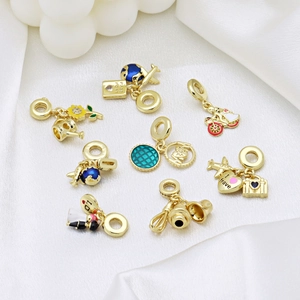 Gold Plated Copper Enamel Charms For Bracelet DIY Jewelry Making Travel Heart Mother Theme Pendants For Women