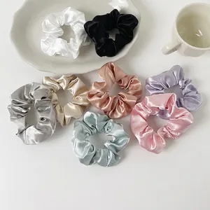 Satin Hair Scrunchies Elastic Large Solid Color Satin Like Ponytail Holder For Women Girls Elegant Hair Accessories