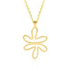 Detail of 18k gold plated stainless steel hollow flower pendant necklace with reflection