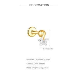 Macro view of 925 sterling silver star-shaped earring with 0.7cm AAAAA cubic zirconia