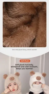 Detail of thickened plush lining and bear ear design for winter windproof warm hat