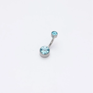 G23 titanium belly button ring with polished curved bar and light blue zircon crystals