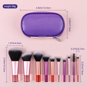 10pcs mini makeup brush set with crystal handles and purple pouch for travel
