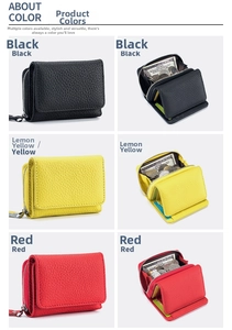 Detail view of the trifold leather wallet with card slots and a zipper coin pocket