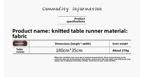 Knitted fabric Christmas table runner 180x35cm detail with textile texture and weight info