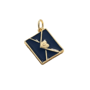 18K gold-plated black enamel envelope pendant with gold heart for DIY jewelry making