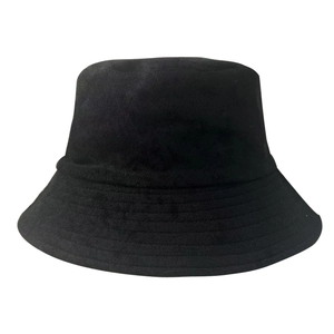 Detail shot of the black terry cloth fabric texture on this casual winter bucket hat