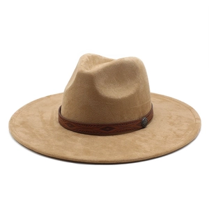 Classic khaki faux suede fedora hat with embossed leather band and vintage metal buckle