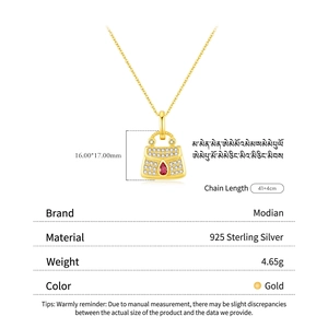 S925 sterling silver handbag pendant necklace with zircons and red pear-shaped stone