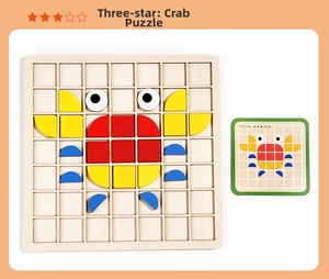 3D wooden mosaic puzzle featuring a crab pattern on a grid base for early education