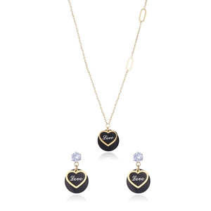 Heart Necklace And Earrings Stainless Steel Cubic Zirconia Love Engraved Clavicle Chain Elegant French Style For Women