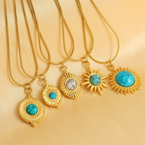 Collier Vintage Turquoise Pour Femmes Étoile À Huit Branches Chaîne De Clavicule En Acier Inoxydable Mode