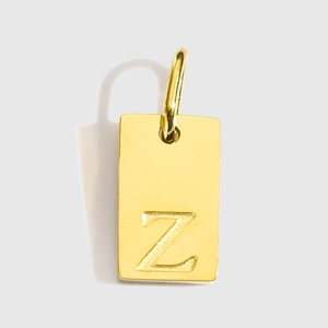 Polished gold stainless steel rectangular pendant featuring an engraved letter Z detail