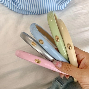 PU Leather Headband Wide Solid Color Glossy Hair Band With Gold Metal Tag Korean Minimalist For Women