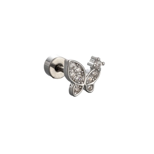Sparkling butterfly stud earring with lavender zircons and titanium steel screw back
