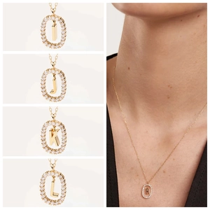 Collana Con Pendente Lettera Iniziale Rame Placcato Oro Ovale Strass Pavé Zircone Gioielli Raffinati Per Donne