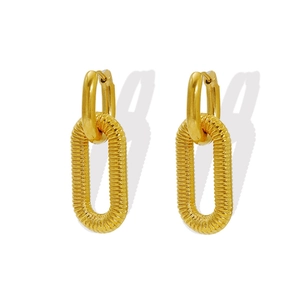 Minimalist gold link earrings with textured oval drops for modern everyday fashion style