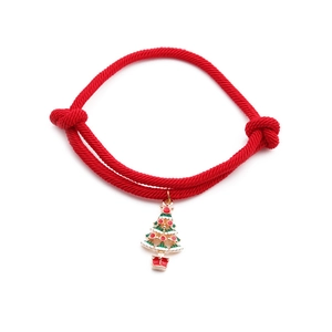 Christmas red string bracelet with festive snowman and tree charms for women