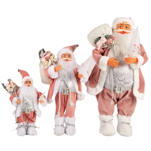 Three-piece set of pink and white Santa Claus plush dolls in various sizes for Christmas