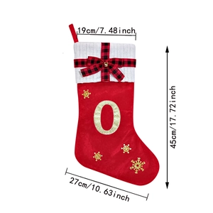 Large red Christmas stocking with gold embroidered letter and 45cm size measurements