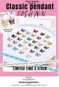 Detailed close-up of colorful crystal butterfly charms for DIY jewelry and necklaces