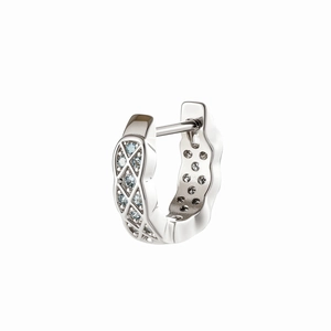 Boucle d'oreille en acier 316L argenté avec zircons bleus et motif géométrique