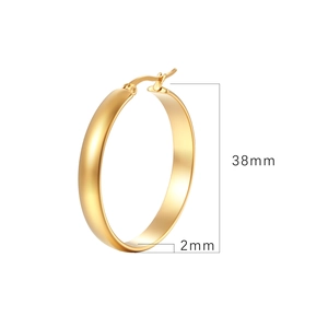 Polished 38mm golden stainless steel hoop earrings for women with a 2mm thick round tube