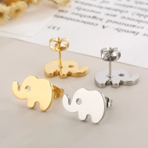 Cute elephant stud earrings in gold and silver stainless steel for a minimalist look