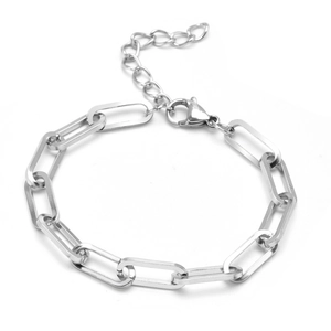 Sleek 7mm silver stainless steel paperclip chain bracelet with lobster clasp and extender