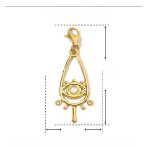 Detailed view of evil eye water drop pendant with natural stone and rhinestones