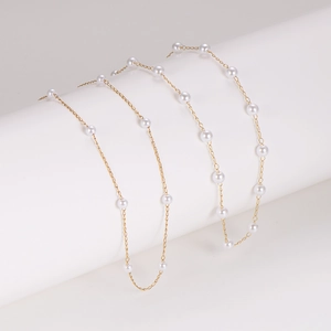 Elegant Station Necklace For Women 304 Stainless Steel With Round Artificial Pearls Gold Plated Minimalist Fashion Jewelry Accessories