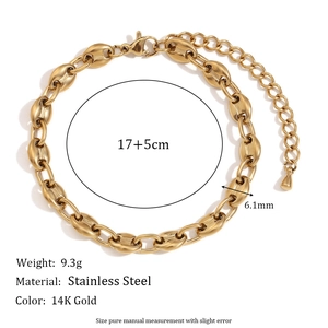 Minimalist 14K gold plated stainless steel coffee bean bracelet with adjustable length