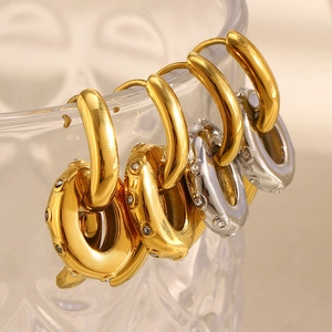 Oval Zircon Pendant Hoop Earrings Stainless Steel 18K Gold Plated Two Tone Mixed Color Niche Fashion Jewelry For Women