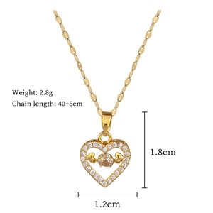 Detailed specs of the gold heart necklace showing 1.8cm pendant and 40+5cm chain length