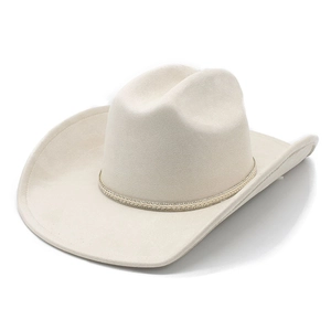 Classic creamy white wool western cowboy hat with elegant pearl and rhinestone hat band