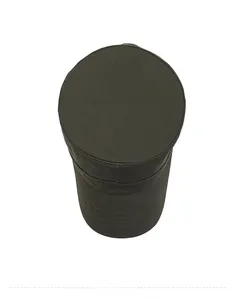 Top down view of deep olive green cotton flat top military cap with twill texture