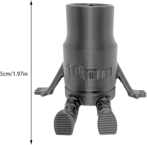 Dettaglio macro del supporto bussola 10mm stampato in 3D con gambe snodabili e scala di 5cm