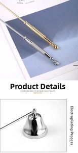Close-up of candle snuffer showing electroplating process and non-slip knurled handle