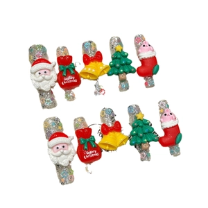Luxury 10-piece Christmas press-on nail set featuring 3D Santa and reindeer designs