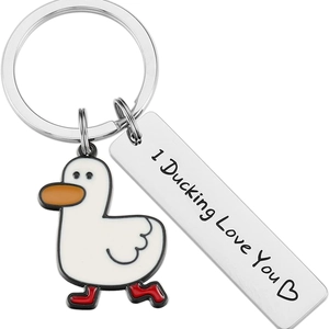 Cute duckling stainless steel keychain with I Ducking Love You engraved message tag