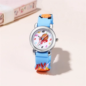 Blue kids sports watch with basketball theme and durable silicone strap for boys
