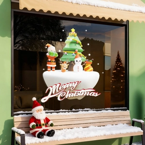 Christmas Window Stickers Static Cling PVC 3D Cartoon Santa Reindeer Snowman Double Sided Color Glass Door Decor